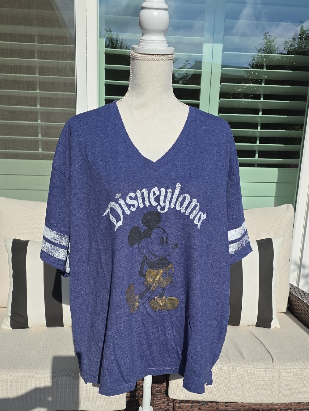 Disney Blue Disneyland Mickey Graphic V-Neck Tee